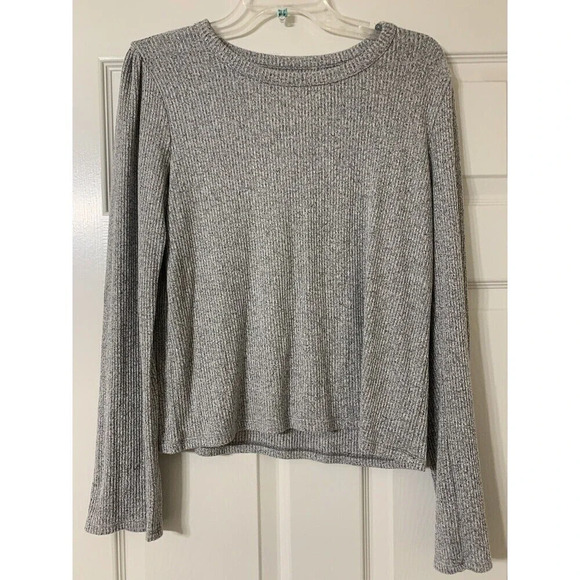 Madewell Ribbed Gathered Sleeve Top Gray Large (H5) - Picture 1 of 6